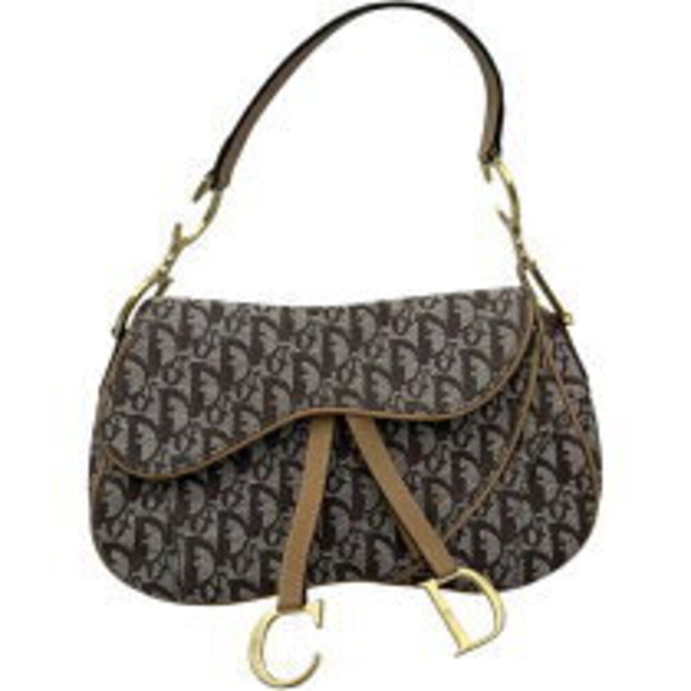 Dior Bag Brown Canvas Saddle Christian Hardware Shoulder Trotter - Picture 2 of 11